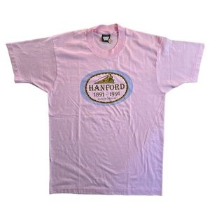 Vintage 90s NOS Hanford California Train Logo Men’s Pink T-shirt Size Large S/S